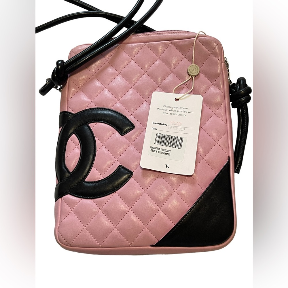 Authentic Chanel Cambon crossbody quilted Pink & black lambskin Y2K EUC - Picture 6 of 16